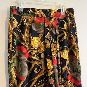VTG Carole Little Women's 14 Elegant Chain Print Floral Pleated Skirt Multicolor